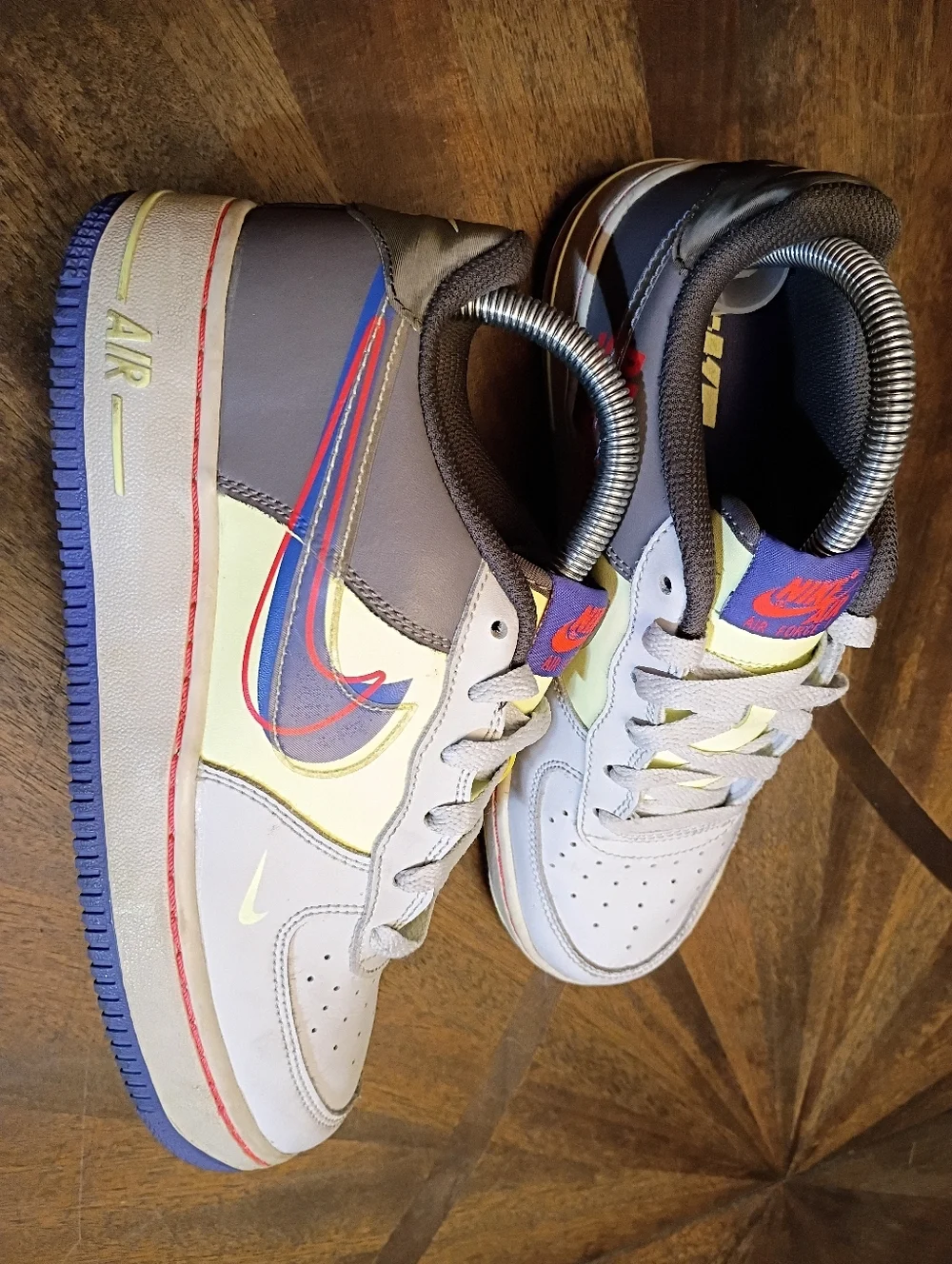 Nike Air Force 1 LV8 2 GS “Double Swoosh / Just Do It” Gray Volt Blue Sneakers Y